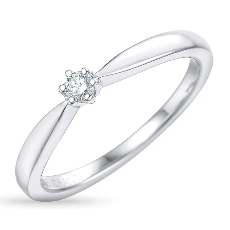 diamant solitairering i 14 karat hvitt gull 0,20 ct