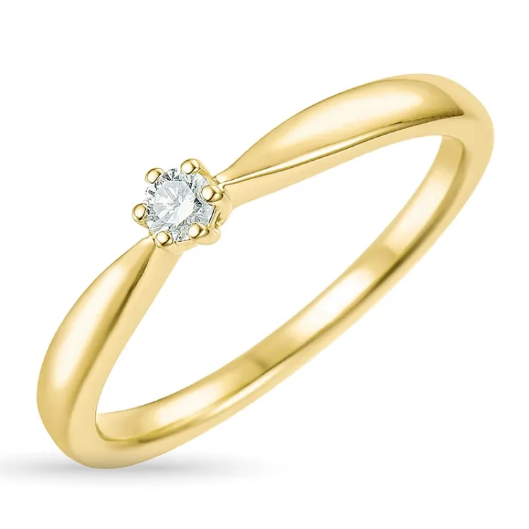 diamant solitairering i 14 karat gull 0,07 ct