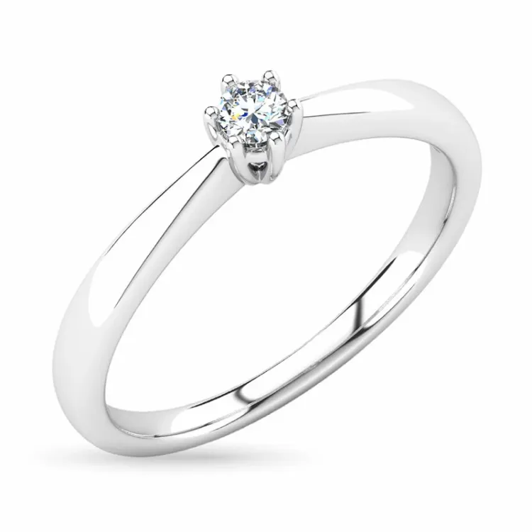 diamant solitairering i 14 karat hvitt gull 0,07 ct