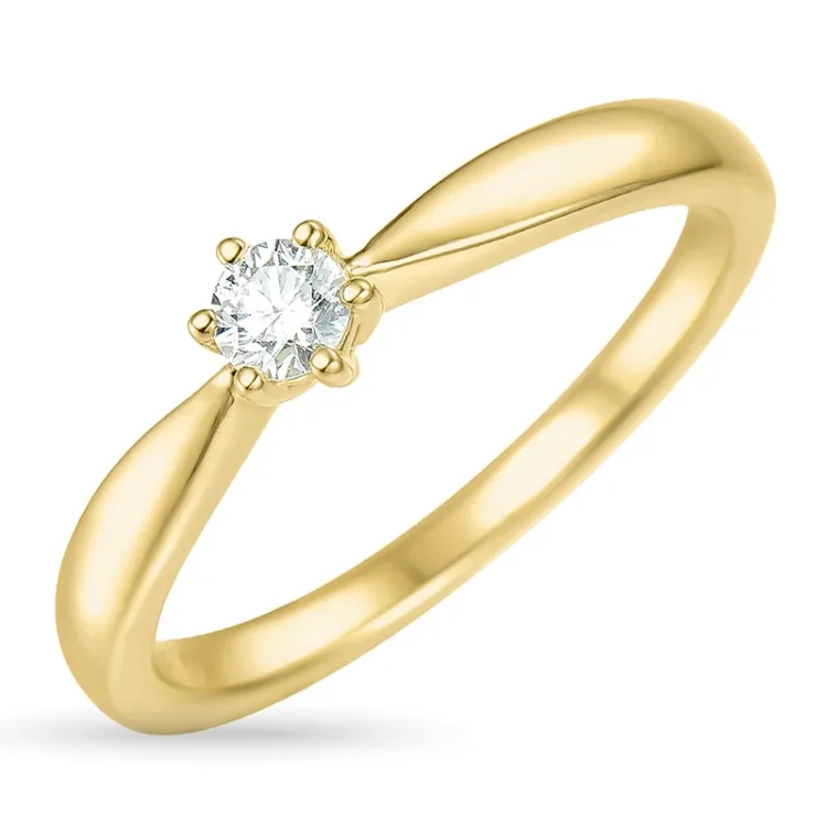 diamant solitairering i 14 karat gull 0,12 ct