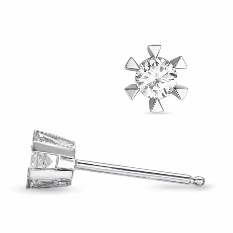 2 x 0,13 ct kampanje - briljant solitaireørepynt i 14 karat hvitt gull med diamant