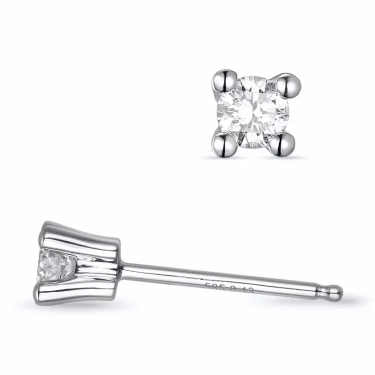 2 x 0,13 ct kampanje - diamant solitaireørepynt i 14 karat hvitt gull med diamant