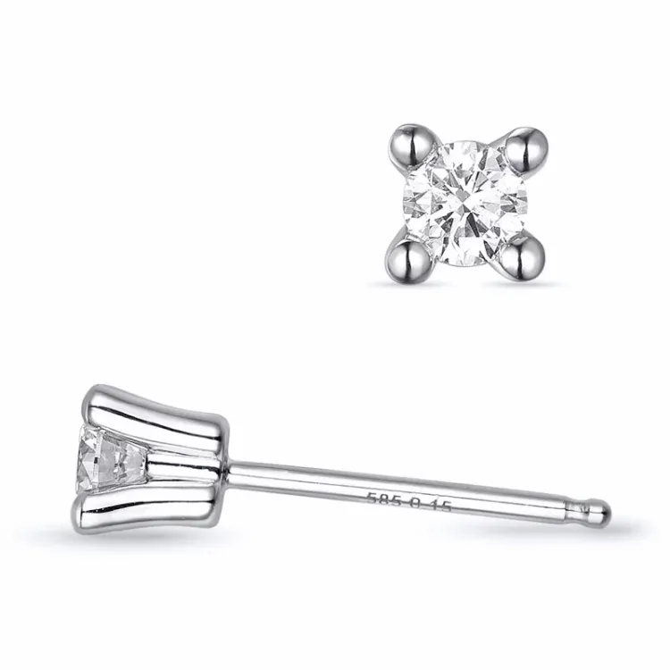 2 x 0,15 ct kampanje - diamant solitaireørepynt i 14 karat hvitt gull med diamant