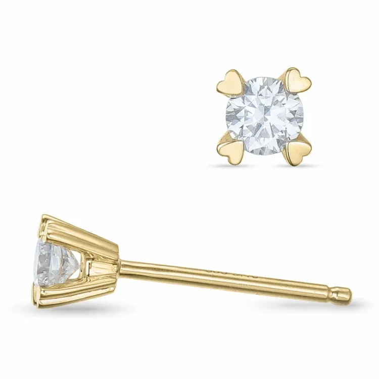 2 x 0,13 ct kampanje - diamant solitaireørepynt i 14 karat gull med diamant