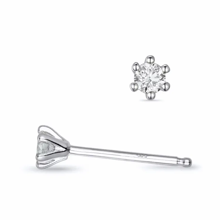 2 x 0,08 ct kampanje - diamant solitaireørepynt i 14 karat hvitt gull med diamant