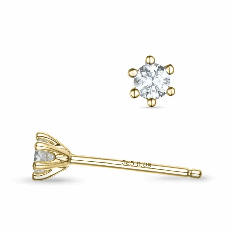 2 x 0,09 ct kampanje - diamant solitaireørepynt i 14 karat gull med diamant