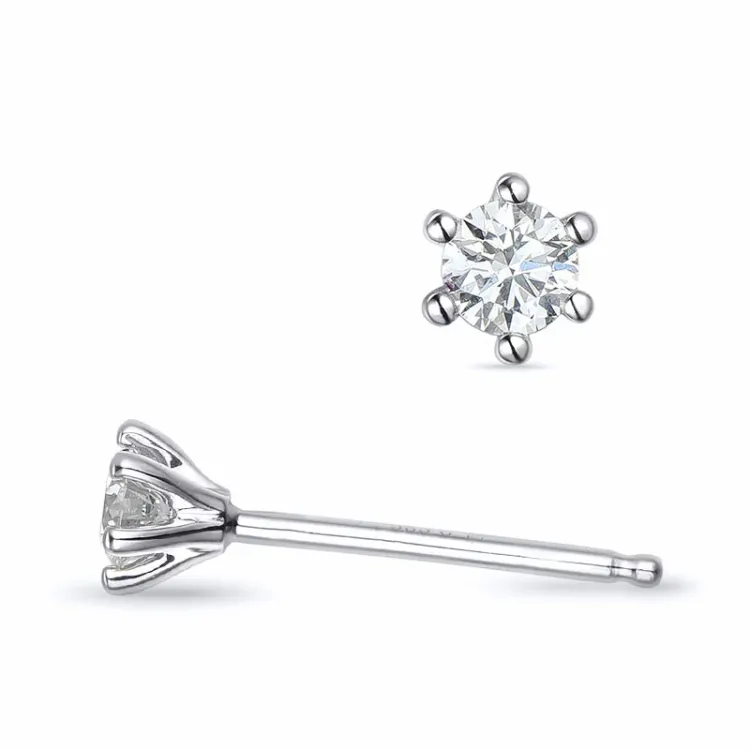 2 x 0,11 ct kampanje - diamant solitaireørepynt i 14 karat hvitt gull med diamant