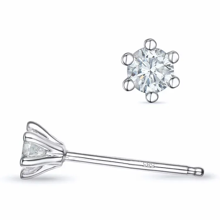 2 x 0,15 ct kampanje - diamant solitaireørepynt i 14 karat hvitt gull med diamant