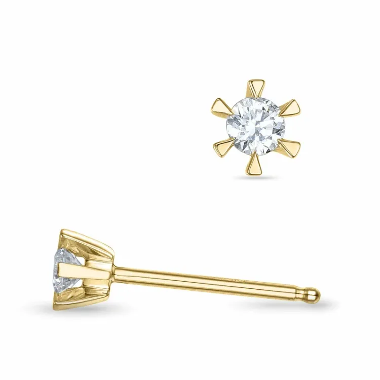 2 x 0,08 ct kampanje - diamant solitaireørepynt i 14 karat gull med diamant