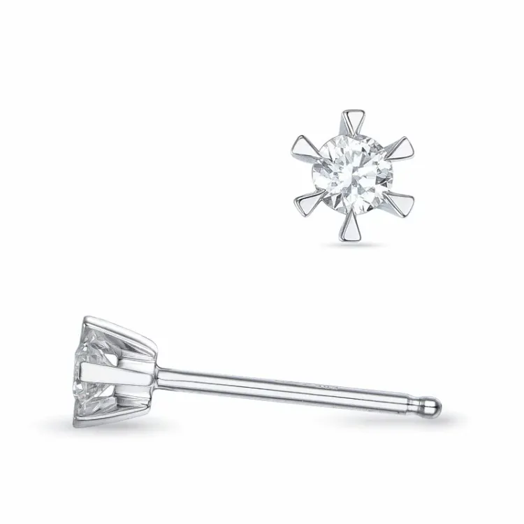 2 x 0,08 ct kampanje - diamant solitaireørepynt i 14 karat hvitt gull med diamant