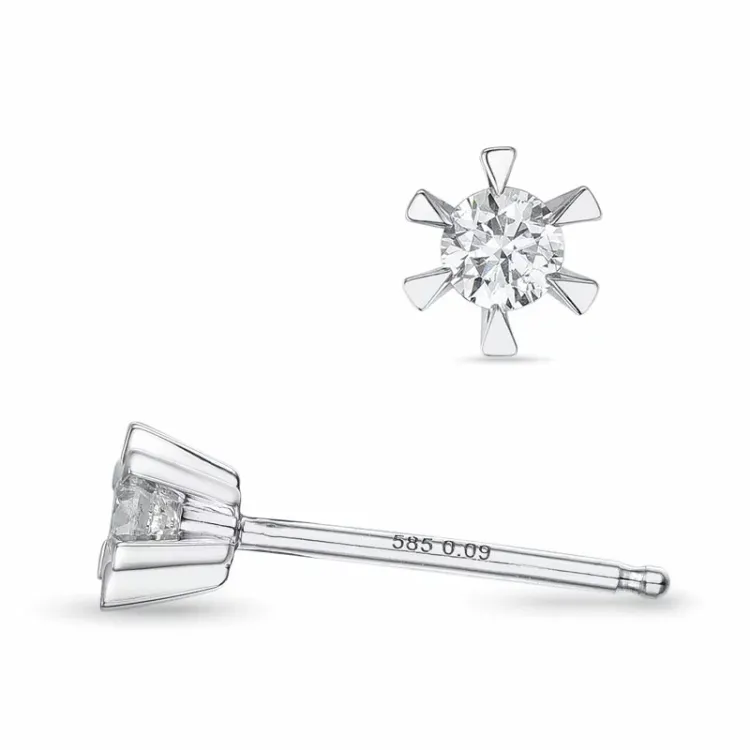 2 x 0,09 ct kampanje - diamant solitaireørepynt i 14 karat hvitt gull med diamant