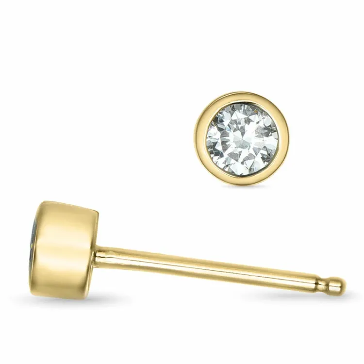 2 x 0,12 ct solitaireørepynt i 14 karat gull med diamant