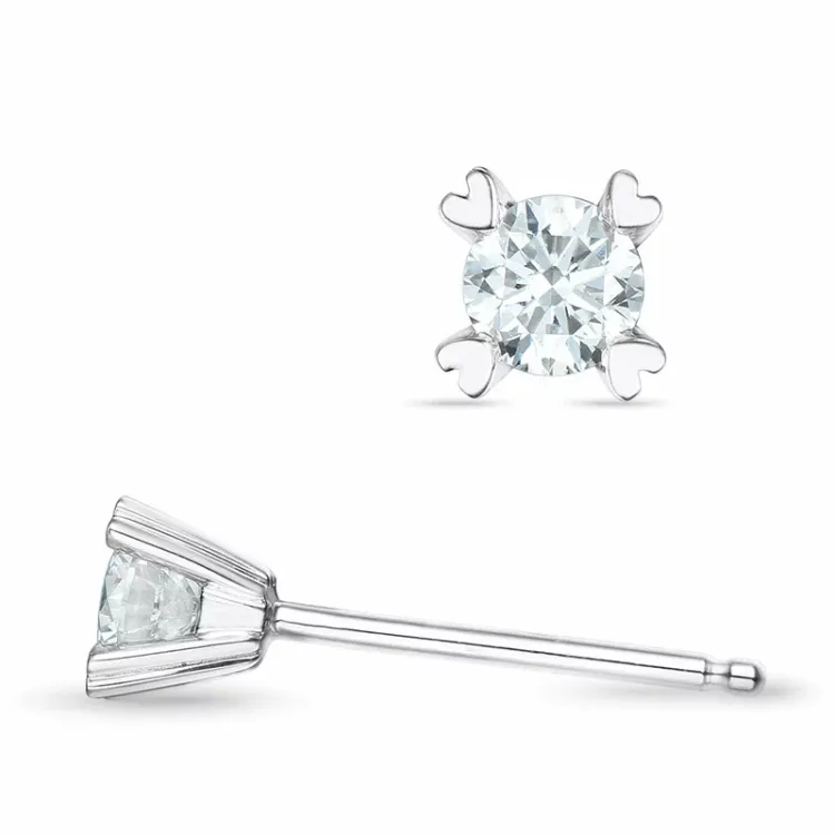 2 x 0,16 ct kampanje - diamant solitaireørepynt i 14 karat hvitt gull med diamant