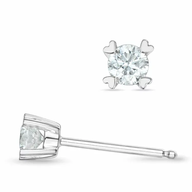 2 x 0,18 ct kampanje - diamant solitaireørepynt i 14 karat hvitt gull med diamant