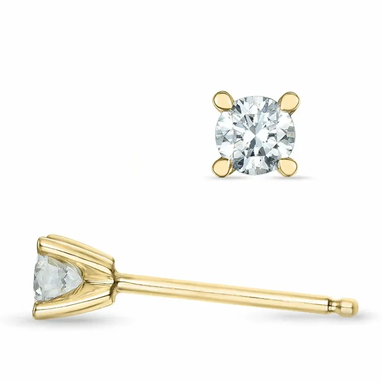 2 x 0,16 ct kampanje - diamant solitaireørepynt i 14 karat gull med diamant