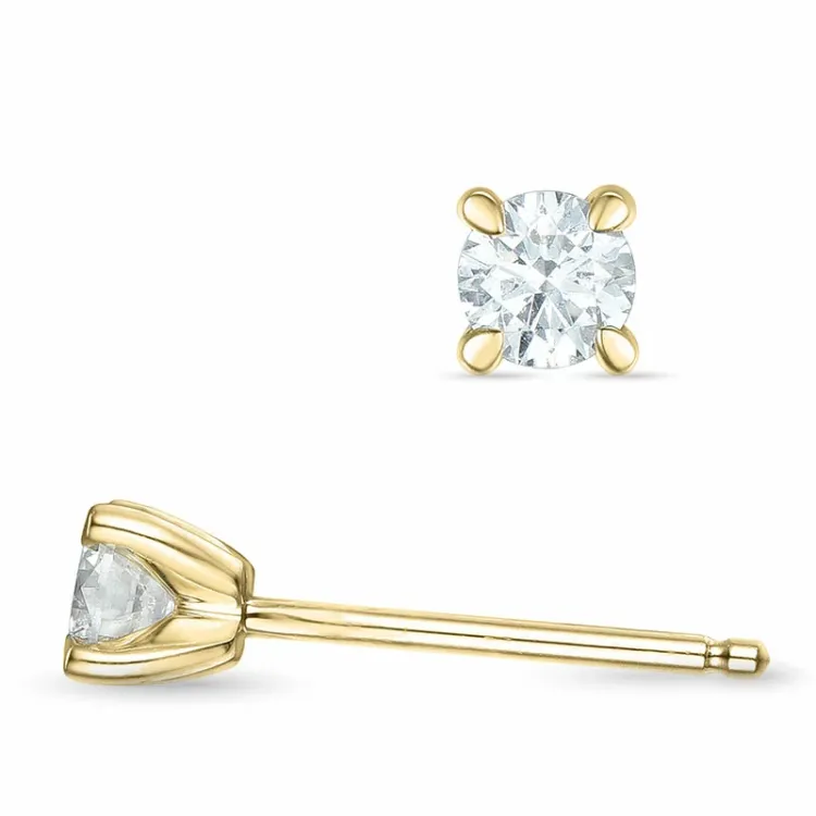 2 x 0,18 ct kampanje - diamant solitaireørepynt i 14 karat gull med diamant
