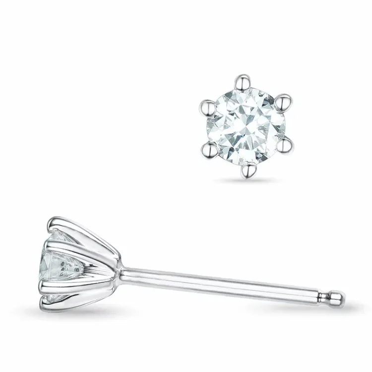 2 x 0,16 ct kampanje - diamant solitaireørepynt i 14 karat hvitt gull med diamant