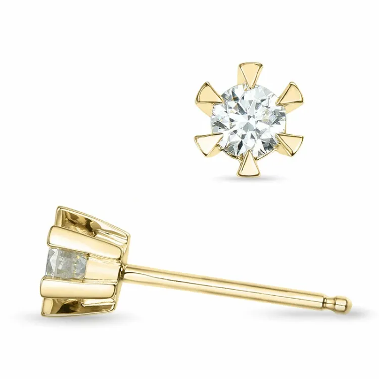 2 x 0,16 ct kampanje - diamant solitaireørepynt i 14 karat gull med diamant