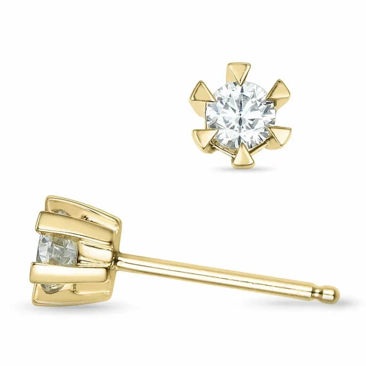 2 x 0,18 ct kampanje - diamant solitaireørepynt i 14 karat gull med diamant
