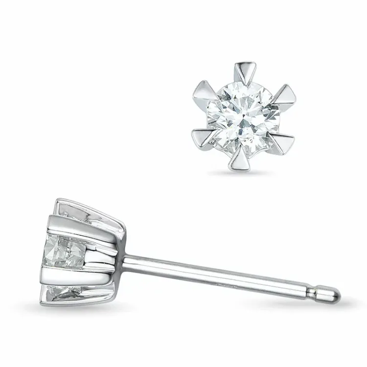 2 x 0,18 ct kampanje - diamant solitaireørepynt i 14 karat hvitt gull med diamant