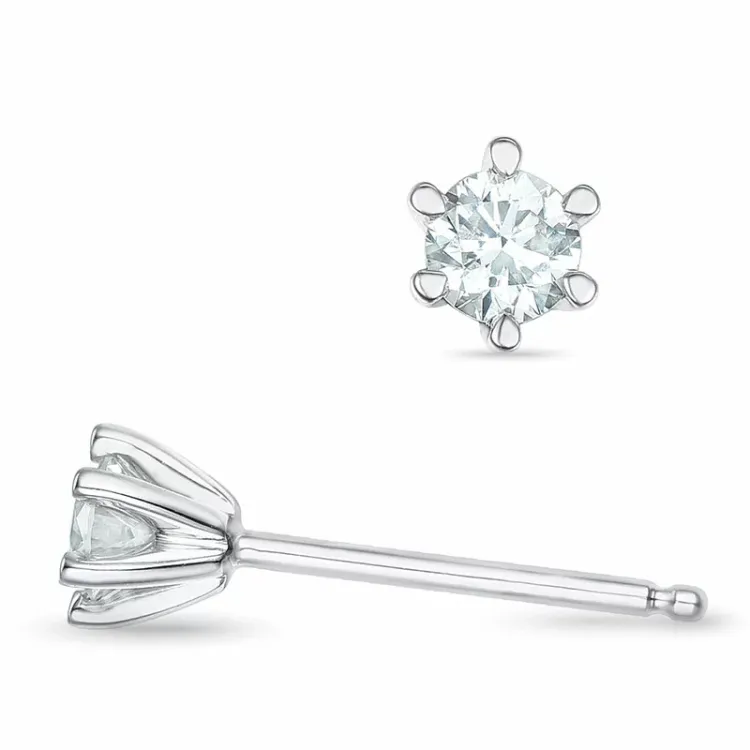 2 x 0,16 ct kampanje - diamant solitaireørepynt i 14 karat hvitt gull med diamant