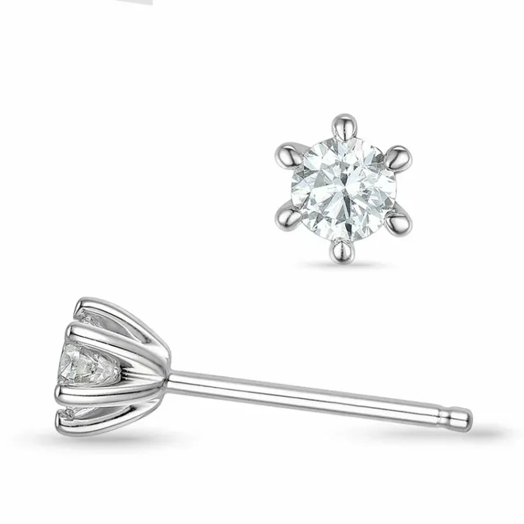 2 x 0,18 ct kampanje - diamant solitaireørepynt i 14 karat hvitt gull med diamant