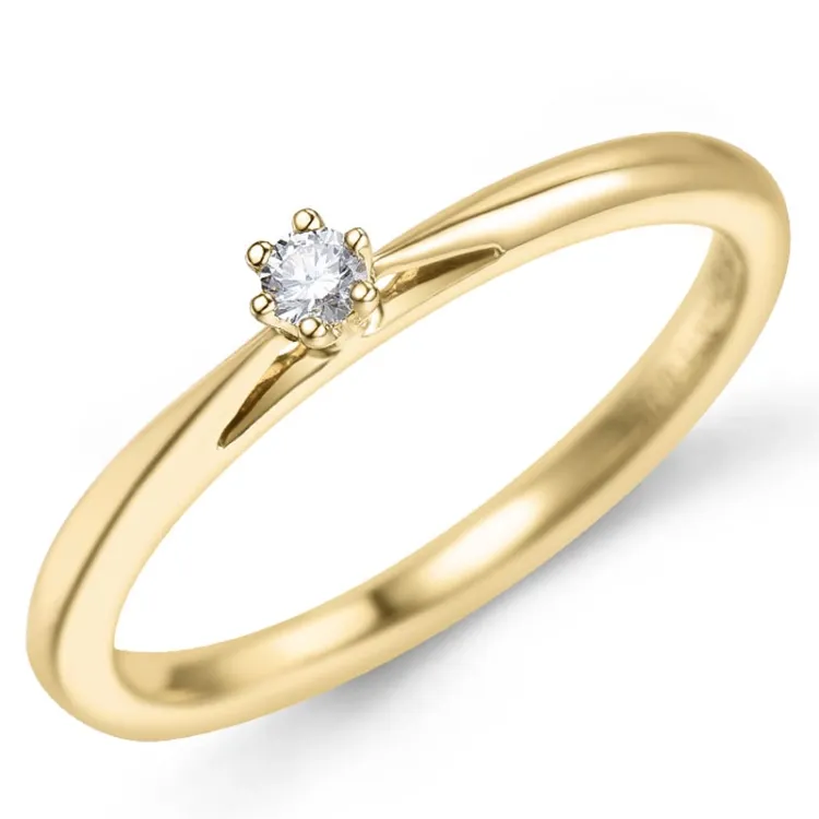 0,05 ct diamant solitairering i 14 karat gull 0,05 ct
