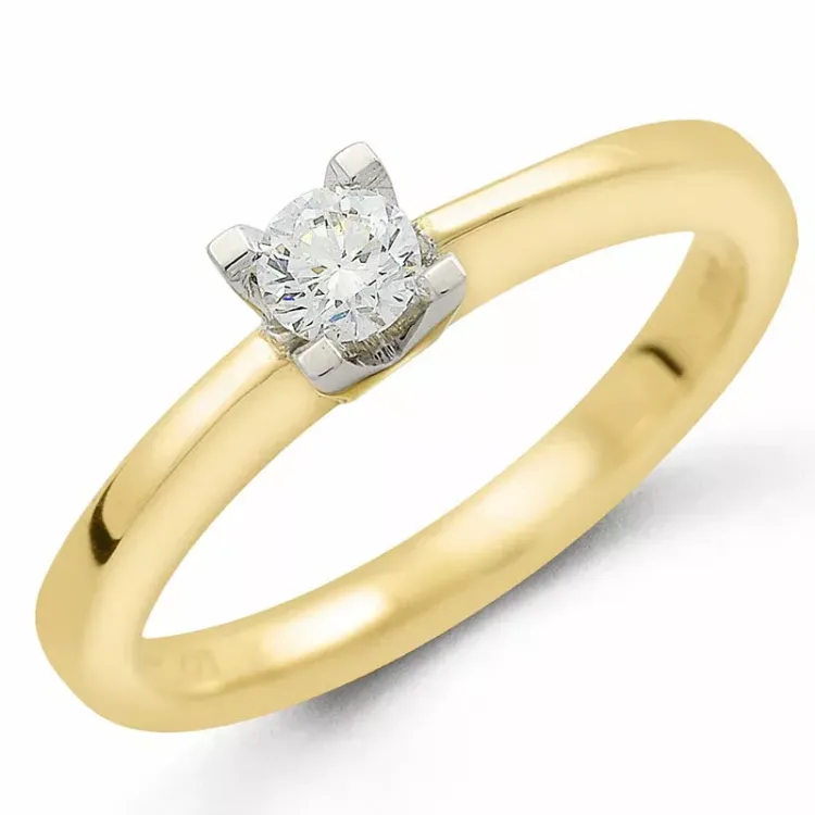diamant solitairering i 14 karat gull og hvitt gull 0,20 ct
