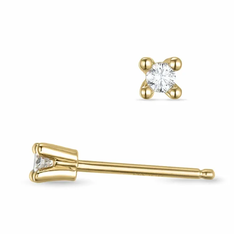 2 x 0,04 ct kampanje - diamant solitaireørepynt i 14 karat gull med diamant