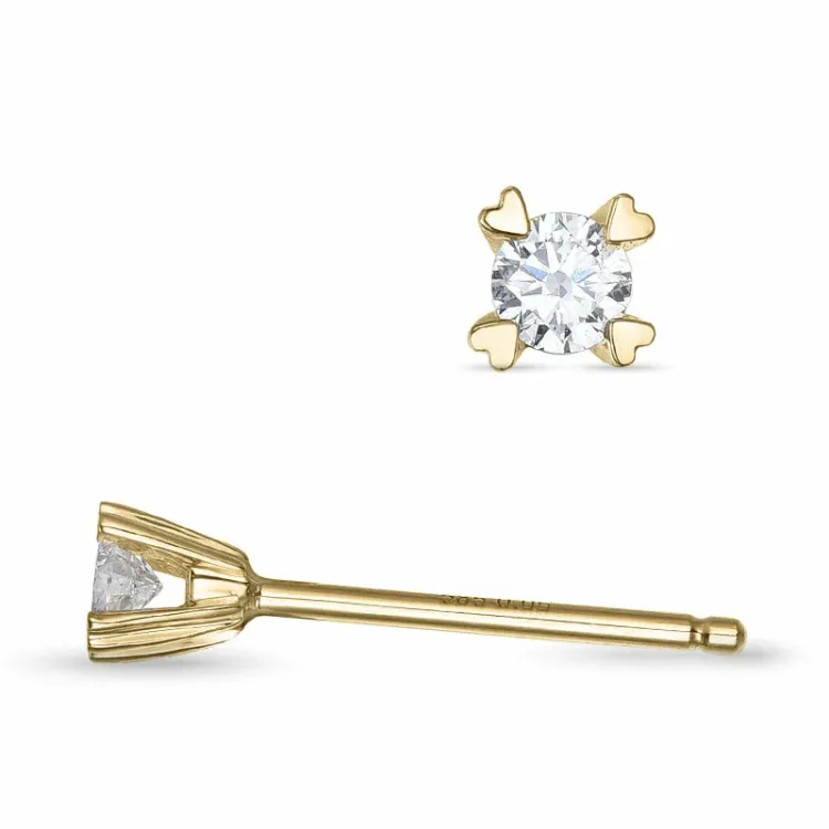 2 x 0,06 ct kampanje - diamant solitaireørepynt i 14 karat gull med diamant