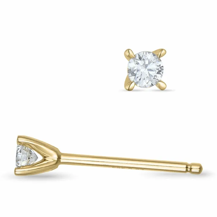 2 x 0,07 ct kampanje - diamant solitaireørepynt i 14 karat gull med diamant