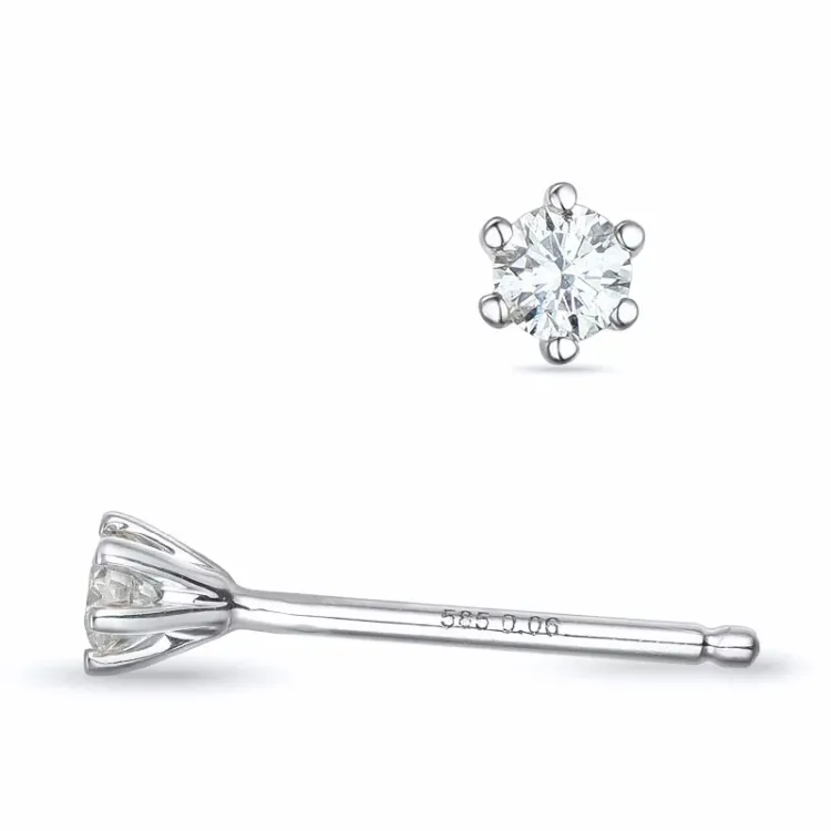 2 x 0,06 ct kampanje - diamant solitaireørepynt i 14 karat hvitt gull med diamant