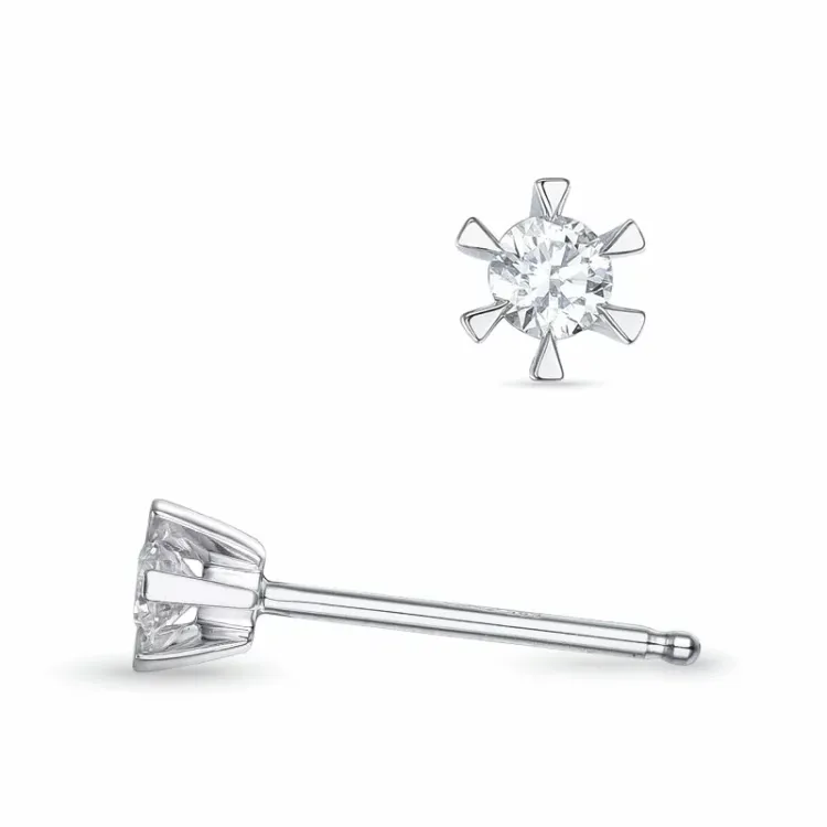 2 x 0,07 ct kampanje - diamant solitaireørepynt i 14 karat hvitt gull med diamant