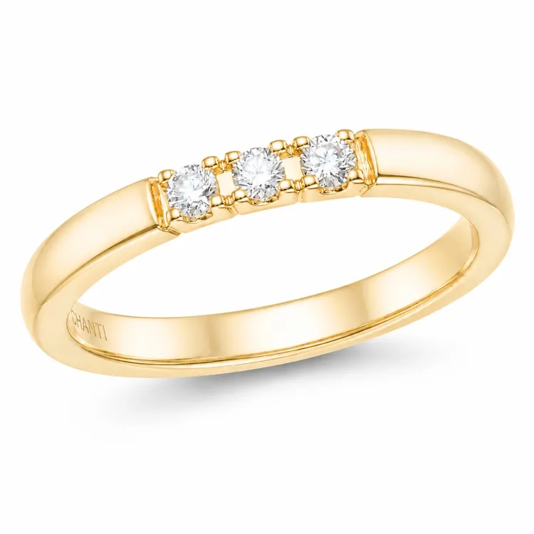 3 x 0,03 ct diamantring i 14 karat gull 0,09 ct