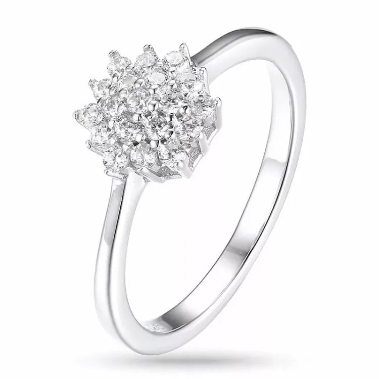 blomst zirkon ring i sølv