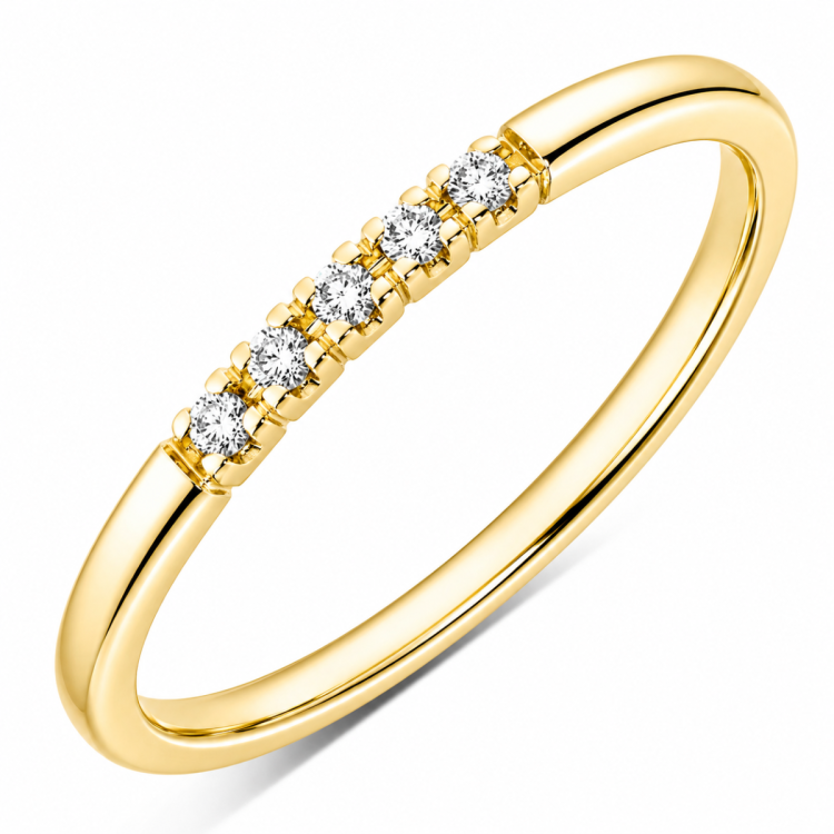 5 x 0,01 ct diamantring i 9 karat gull 0,05 ct