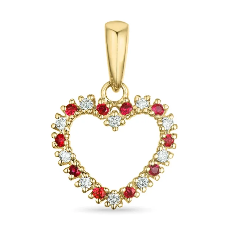hjerte rubin diamantanheng i 14 karat gull 0,08 ct 0,09 ct