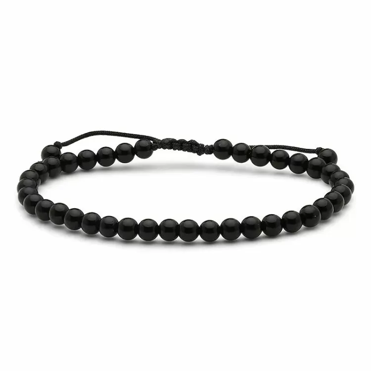 simpel svart onyks armbånd i lerretsnor - Loom Stones