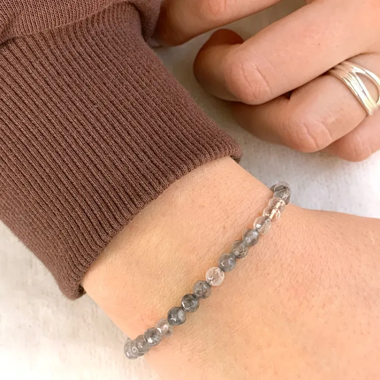 grå kvarts armbånd i nylon - Loom Stones