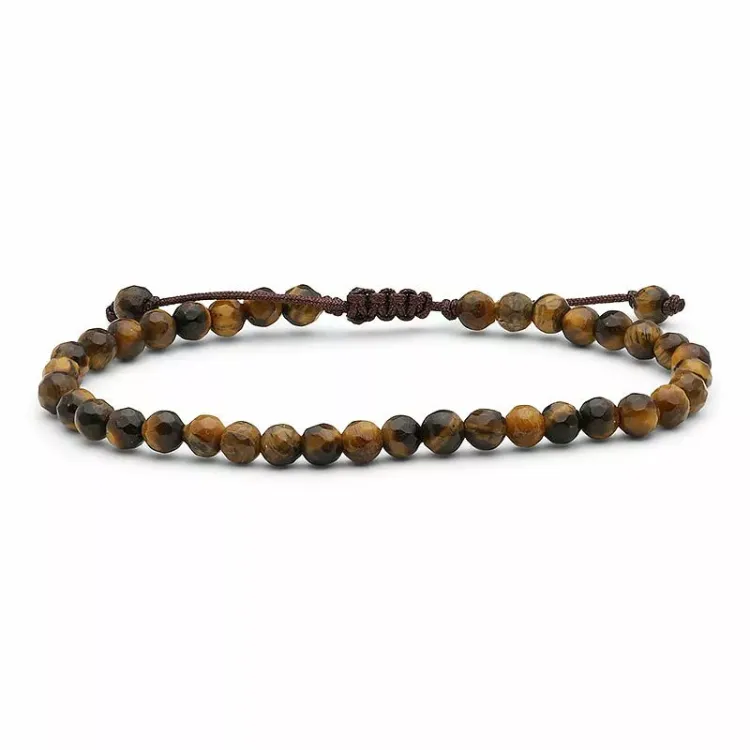 multifarget brun tigerøye armbånd i silke snor 17 cm plus 3 cm x 4,7 mm - Loom Stones
