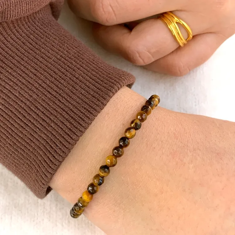 multifarget brun tigerøye armbånd i silke snor 17 cm plus 3 cm x 4,7 mm - Loom Stones