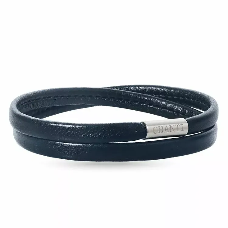 Flat svart lær armbånd i stål x 6 mm