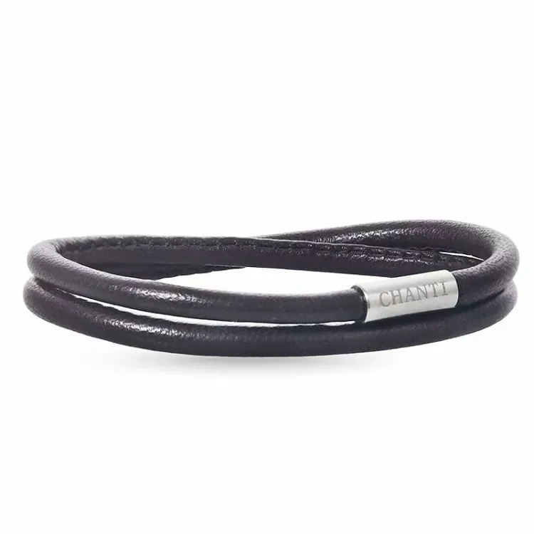 Rund brun lær armbånd i stål x 4 mm