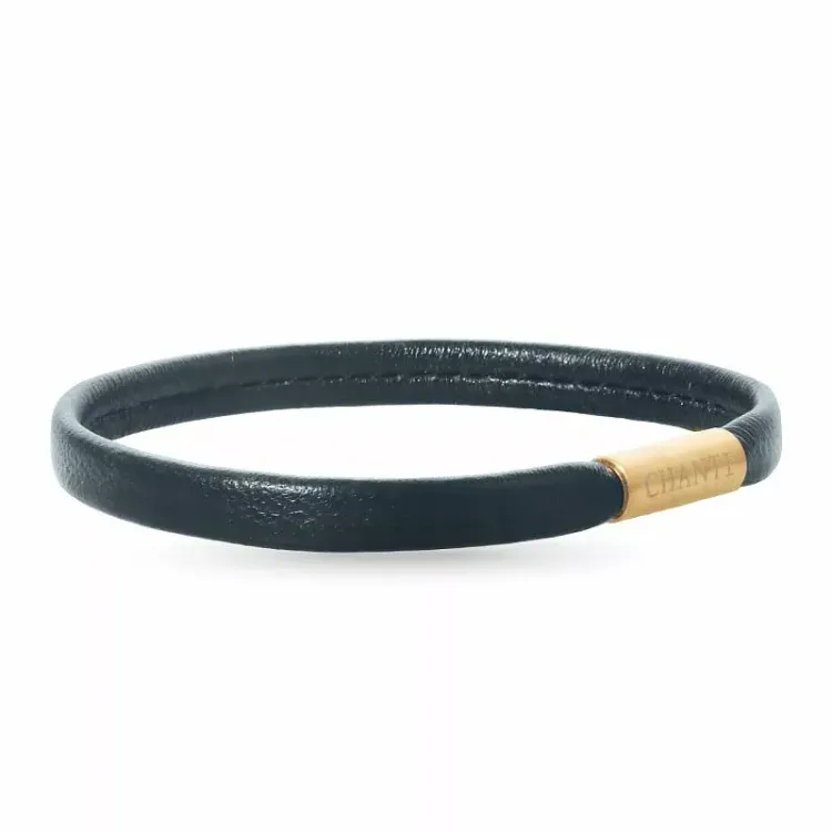 Flat svart armbånd i lær x 6 mm