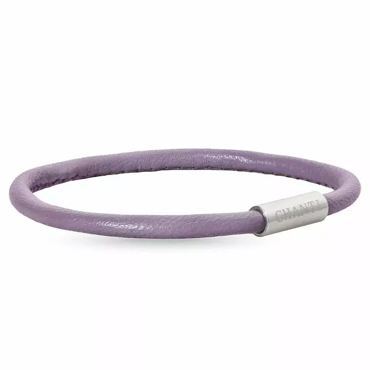 Rund lilla magnetarmbånd i lær med stållås x 4 mm