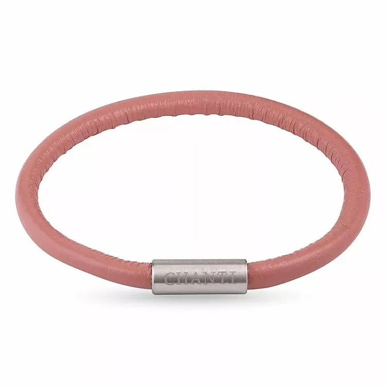 Rund rosa magnetarmbånd i lær med stållås x 4 mm