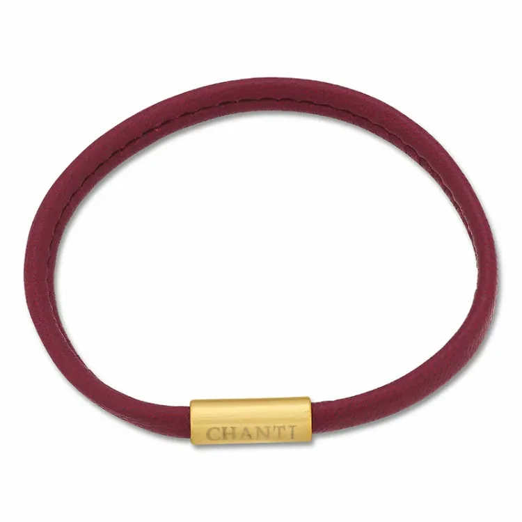 Flat rød magnetarmbånd i lær med forgylt stållås x 6 mm