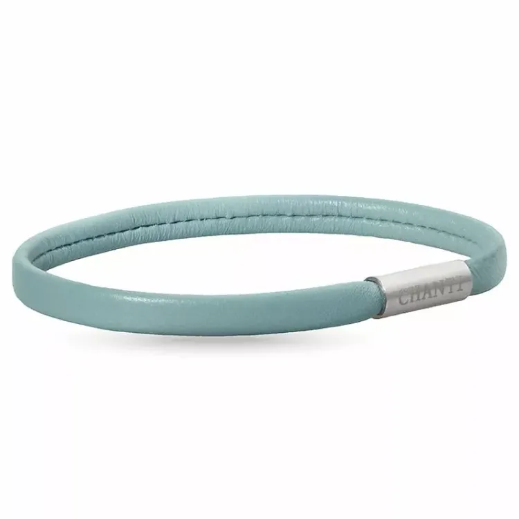 Flat grønn magnetarmbånd i lær med stållås  x 6 mm