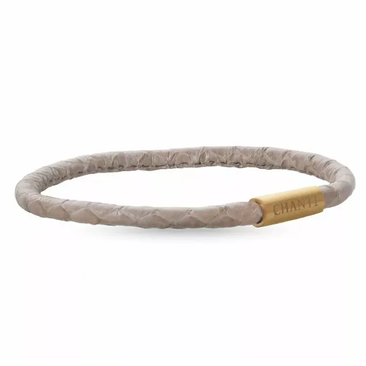Rund beige slangearmbånd i lær med forgylt stållås x 4 mm