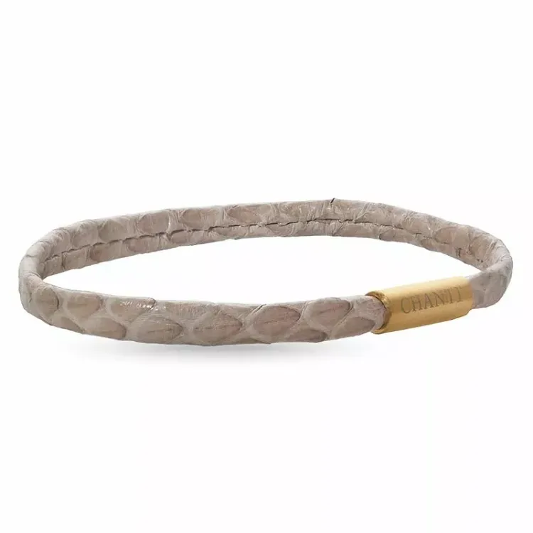 Flat beige slangearmbånd i lær med forgylt stållås x 6 mm